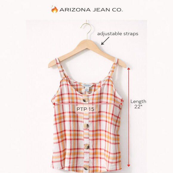 Arizona Jean Company Tops - Arizona Jean Company Plaid Button Front Tank Top XS Adjustable Straps Summer Lig